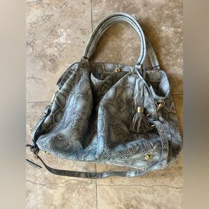 G.I.L.I. Snake-Embossed Gray & Black Hobo Bag